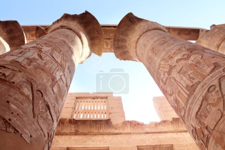 Photo for Ancient Column With Colorful Mural Wall Painting, Karnak temple, Luxor. Great columns in Karnak Temple Complex, Luxor (ancient Thebes), Egypt, North Africa - Royalty Free Image