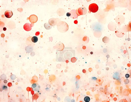 Photo for Bright colorful watercolor splash on retro paper texture. Colorful ink splashes of red, blue, maroon, yellow color. Splatter stain and droplet on paper background. Horizontal backdrop with paint dots - Royalty Free Image