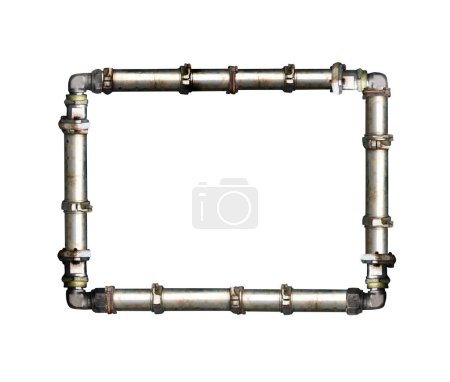 Photo for Vintage steampunk decoration with pipe frame. Retro pipelines and pipe elbow. Industrial backdrop with old pipeline. Oil, gas or steam pipeline with fittings and valves. Isolated on white background - Royalty Free Image
