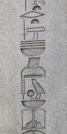 Photo for Hieroglyphs on the ancient egyptian obelisk of Theodosius (Dikilitas) or egyptian obelisk of pharaoh Thutmose III, Hippodrome, Sultanahmet Square,  Istanbul, Turkey - Royalty Free Image