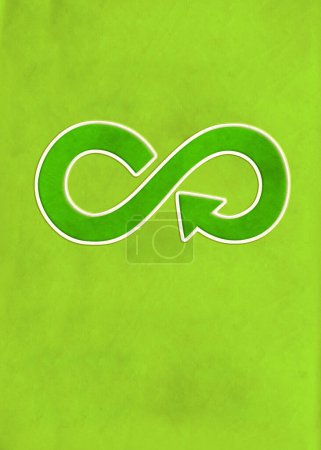Photo for Circular economy symbol on green paper texture. Sustainable development of strategy approach to zero waste, responsible consumption, pollution. Eco-friendly, reuse, renewable resources concept - Royalty Free Image