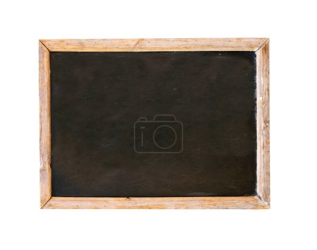 Photo for Advertising billboard in retro style with chalkboard and wooden frame. Cafe menu or pointer board for writing information. Isolated on white background. Vintage blank restaurant menu blackboard sign - Royalty Free Image