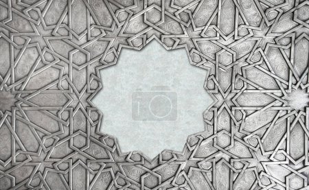 Photo for Frame with traditional islamic ornament. Copper window shutter with antique and national moroccan floral pattern. Oriental ornaments with artistic with chasing for brass. Copy space for text - Royalty Free Image