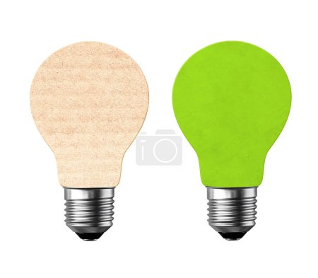 Photo for Set of paper light bulb shapes. Light bulb in paper cut style. Ecological technology, eco friendly, sustainable environment, saving energy, conserving resource concept. Isolated on white background - Royalty Free Image