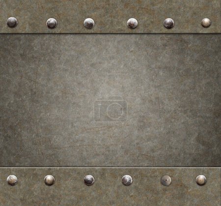 Photo for Grunge background in steampunk style. Texture of old metal with rivets and rusty frame. Mock up tempalte. Copy space for your text - Royalty Free Image