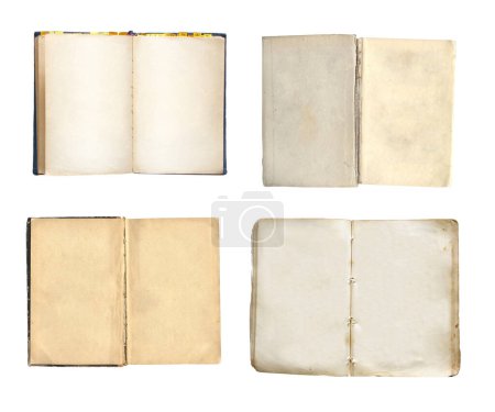 Photo for Collection of old books with blank pages. Set of vintage opened book with blank page. Object isolated on white background. Mock up template. Copy space for text - Royalty Free Image