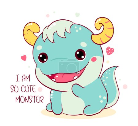 Téléchargez les illustrations : Square card with cute baby monster. Inscription I am so cute monster. Can be used for t-shirt print, invitations, birthday greeting card - en licence libre de droit