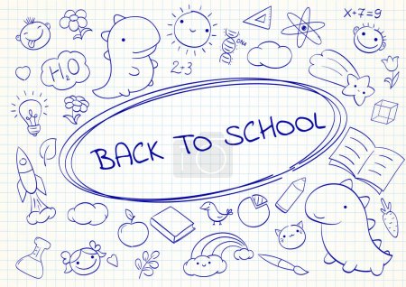 Illustration for Back to school. Set of cute hand drawn sketches. Collection of funny sketch on notebook page. Vector illustration EPS8 - Royalty Free Image