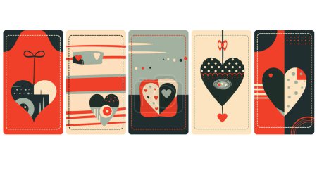 Ilustración de Conjunto de Feliz día de San Valentín y tarjeta de boda, bandera, fondo, volante, cartel. Colección de tarjetas de San Valentín, etiquetas de regalo, etiquetas o carteles plantillas - Imagen libre de derechos