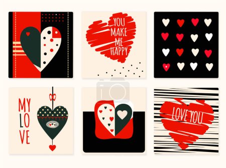 Illustration for Set of Happy Valentines day and wedding card, banner, background, flyer, placard. Collection of Valentine cards, gift tags, labels or posters templates - Royalty Free Image