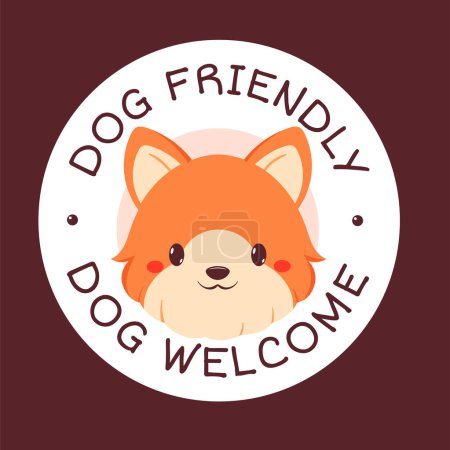 Illustration for Pet friendly vector label. Stamp or sticker with dog friendly text. Kawaii corgi puppy inside circle. Vet clinic, shop label, sticker. Inscription Dog Welcome. Vector illustration EPS8 - Royalty Free Image