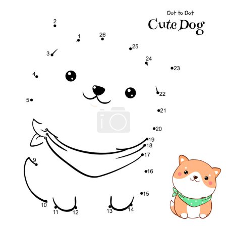 Ilustración de Conectar los puntos y dibujar lindo perro. Puzzle punto a punto con dibujos animados pequeño cachorro shiba inu. Juego educativo para niños. Dibujo para niños preescolares. Ilustración vectorial EPS8 - Imagen libre de derechos