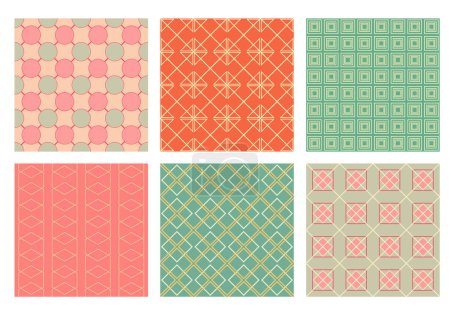 Illustration for Set of seamless patterns of blue, ivory, pink and green color. Childish style tiling pattern collection. Endless texture can be used for pattern fills, web page background, fabric texture. Vector EPS8 - Royalty Free Image