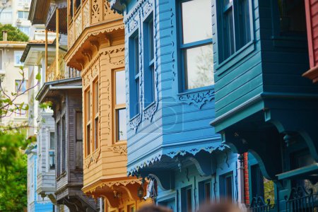 Colorful Ottoman wooden houses on streets of Kuzguncuk, a neighborhood in the Uskudar district on the Asian side of the Bosphorus in Istanbul, Turkey