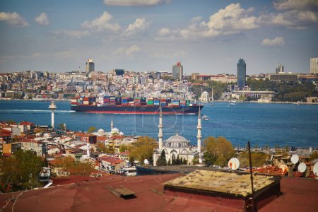 Photo for Dry cargo sails across the Bosphorus strait in Istanbul, Turkey - Royalty Free Image