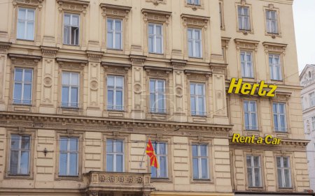 Photo for Vienna, Austria - August 11, 2022 : Hertz car rental. subsidiary of Hertz Global Holdings Inc., is an American car rental company based in Estero, Florida that operates 10,200 corporate and franchise - Royalty Free Image