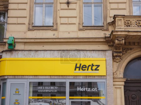 Photo for Munich, Germany - August 5, 2022 : Hertz car rental. subsidiary of Hertz Global Holdings Inc., is an American car rental company based in Estero, Florida that operates 10,200 corporate and franchise - Royalty Free Image