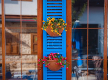 old town cafe in maritime style of Antalya Turkey. Authentic cafe on pedestrian street in the old town.