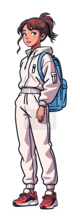 Ilustración de De vuelta a la escuela. Una adolescente con una mochila está caminando a la escuela - Imagen libre de derechos