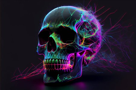 Abstract colorful neon skull, illustration