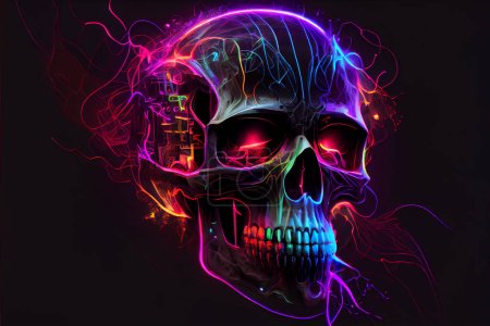 Téléchargez les photos : Abstract colorful neon skull, illustration - en image libre de droit