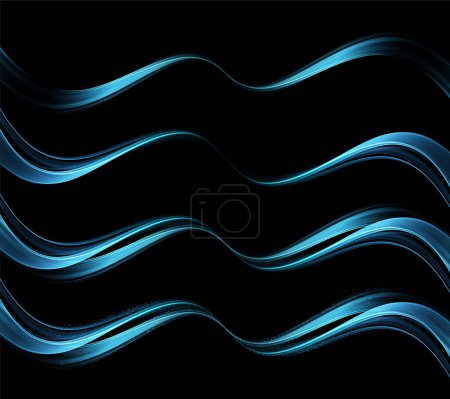 Illustration for Abstract color Gold, green, blue, purple, pose pink smoke Waves. Shiny golden moving lines design element with glitter effect on black background for gift, greeting card and disqount voucher. Vector - Royalty Free Image