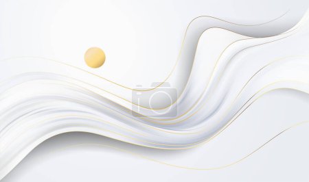 Ilustración de Gold, white flowing liquid wave. Artistic covers design, template modern background. Trendy pattern for graphic poster, cards. Vector illustration - Imagen libre de derechos