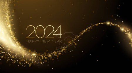 Illustration for 2024 New Year Abstract shiny color gold wave design element - Royalty Free Image