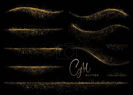 Set of Abstract shiny Gold Glitter design element. For New Year, Merry Christmas, Birthday and Wedding greeting card and invitation design