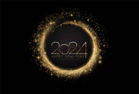 Illustration for 2024 New Year Abstract shiny color gold glitter circle frame design element - Royalty Free Image