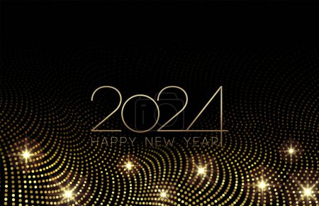 Ilustración de 2024 Feliz Año Nuevo Abstracto brillante onda semitono púrpura y oro luces estrellas. Diseño retro - Imagen libre de derechos