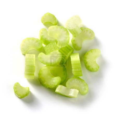 Photo for Raw sliced celery isolated on white background, top view - Royalty Free Image