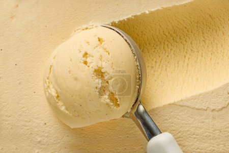 Téléchargez les photos : Boule de crème glacée vanille, vue dessus - en image libre de droit