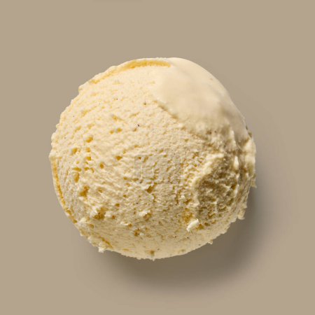 Téléchargez les photos : Vanilla ice cream on beige color background, top view - en image libre de droit