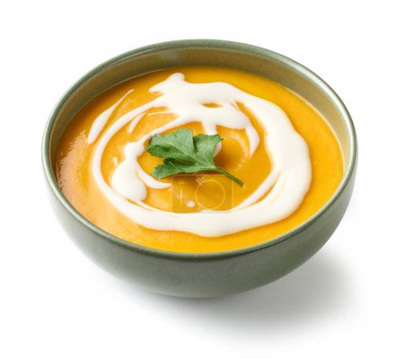 Téléchargez les photos : Bowl ov vegetable cream soup isolated on white background - en image libre de droit