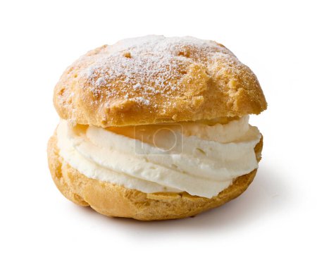 Photo for Freshly baked cream puff cake isolated on white background - Royalty Free Image
