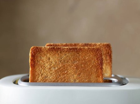Téléchargez les photos : Tranches de pain fraîchement grillées dans un grille-pain - en image libre de droit