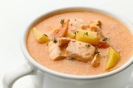 Photo for Close up of salmon and tomato  soup - Royalty Free Image