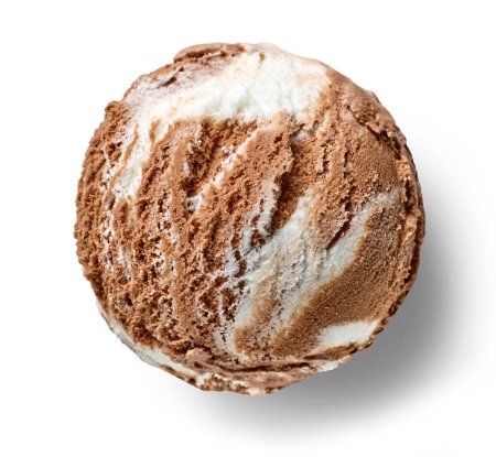 Foto de Chocolate and vanilla ice cream ball isolated on white background, top view - Imagen libre de derechos