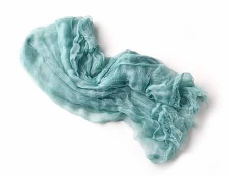 Foto de Servilleta de algodón arrugada azul aislada sobre fondo blanco, vista superior - Imagen libre de derechos