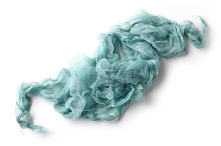 Foto de Servilleta de algodón azul arrugado aislado sobre fondo blanco, vista superior - Imagen libre de derechos