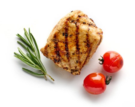Photo for Freshly grilled pork fillet steak isolated on white background, top view - Royalty Free Image