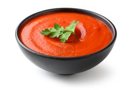 Foto de Tazón de salsa de tomate rojo ketchup aislado sobre fondo blanco - Imagen libre de derechos