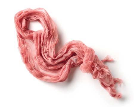 Foto de Servilleta de algodón arrugada rosa aislada sobre fondo blanco, vista superior - Imagen libre de derechos