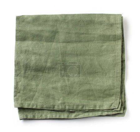 Téléchargez les photos : Serviette en coton vert plié isolé sur fond blanc, vue de dessus - en image libre de droit