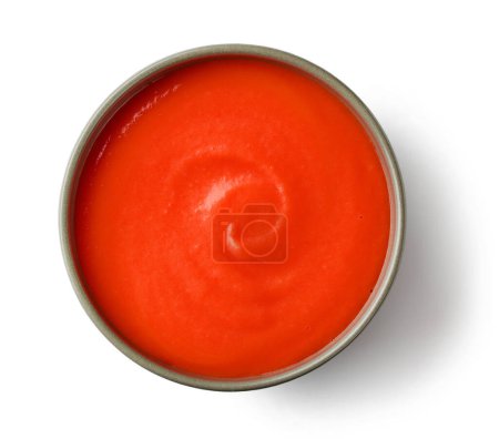 Foto de Tazón de salsa de tomate rojo ketchup aislado sobre fondo blanco, vista superior - Imagen libre de derechos
