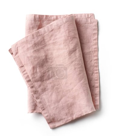 Foto de Servilleta de algodón rosa plegada aislada sobre fondo blanco, vista superior - Imagen libre de derechos