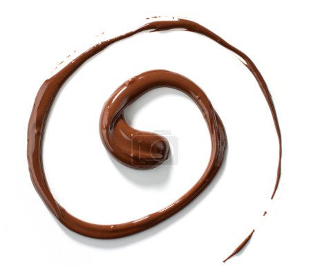 Téléchargez les photos : Tourbillon de chocolat fondu isolé sur fond blanc, vue de dessus - en image libre de droit