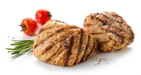 Téléchargez les photos : Steaks de filet de porc fraîchement grillés isolés sur fond blanc - en image libre de droit