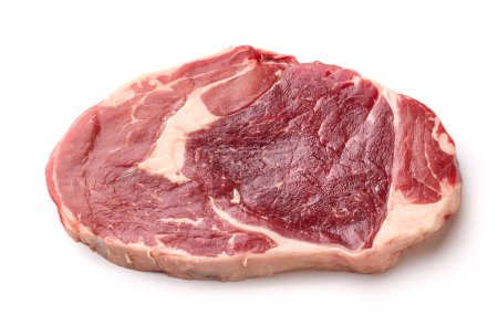 Téléchargez les photos : Steak d'entrecote de bœuf cru frais isolé sur fond blanc, vue de dessus - en image libre de droit